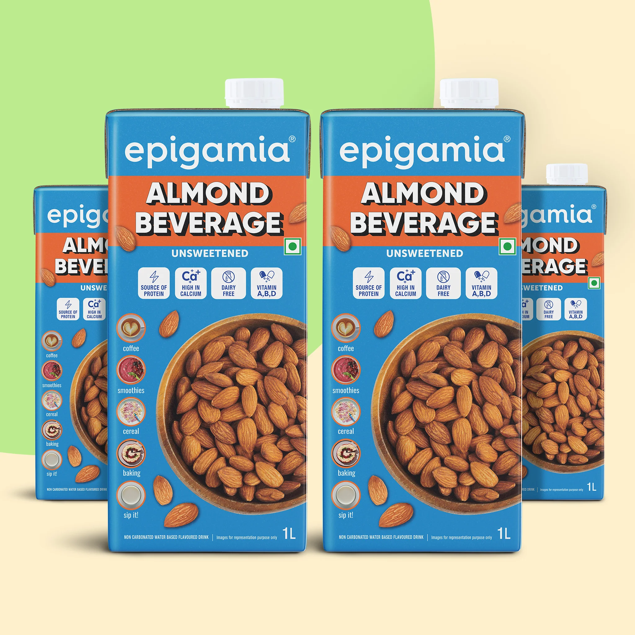 almond beverage, unsweetened, 1 litre each- pack of 4