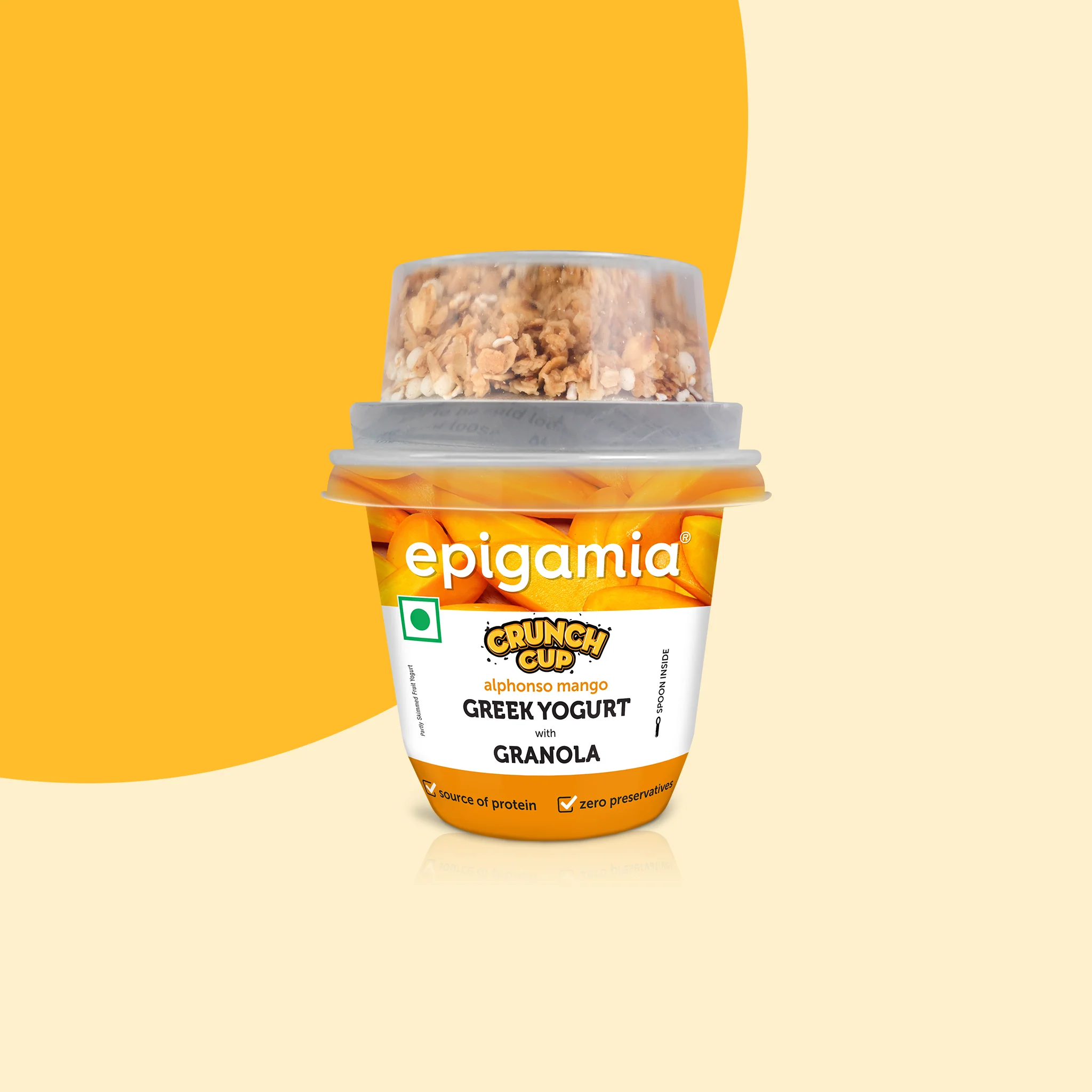 crunch cup, alphonso mango