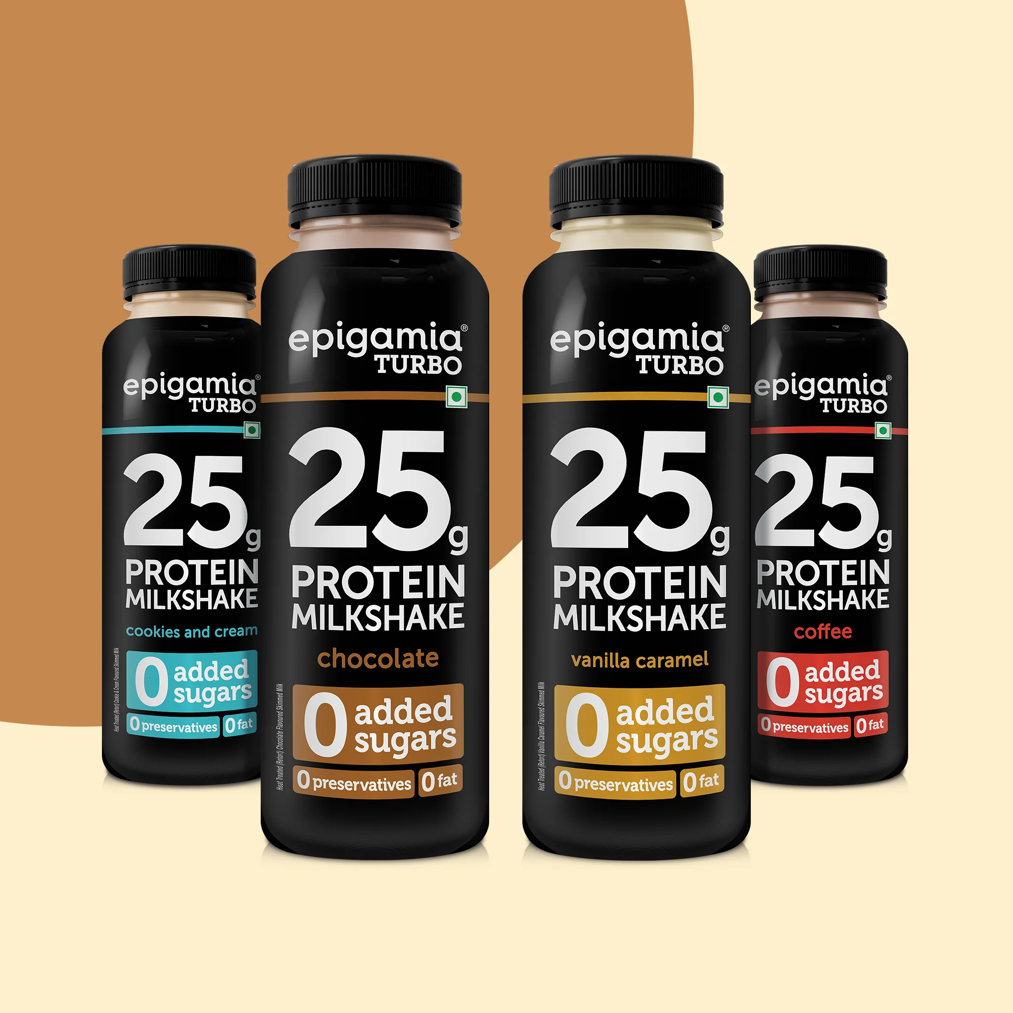 turbo 25g protein milkshake, assorted flavors - pack of 4