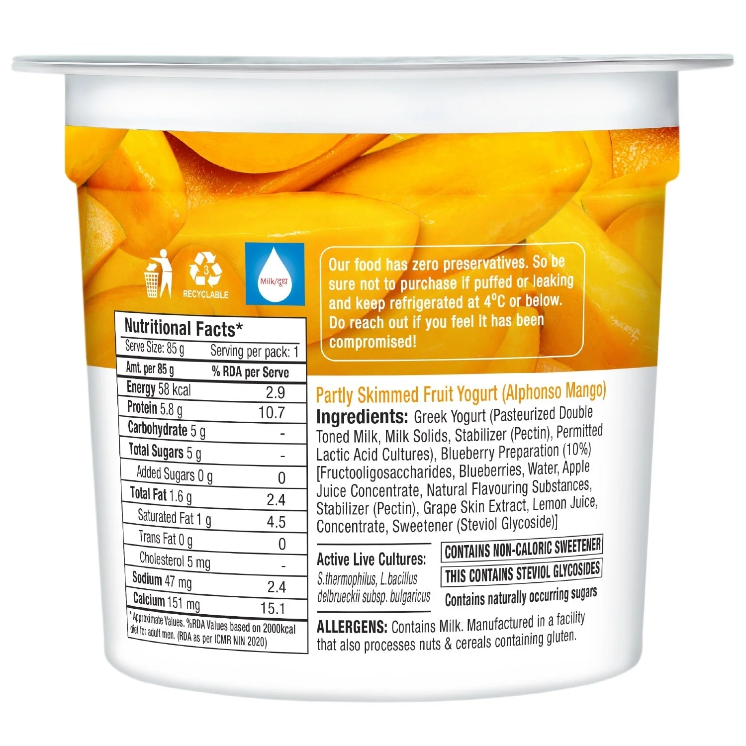 zero added sugar greek yogurt, mango - pack of 4 - Image 5
